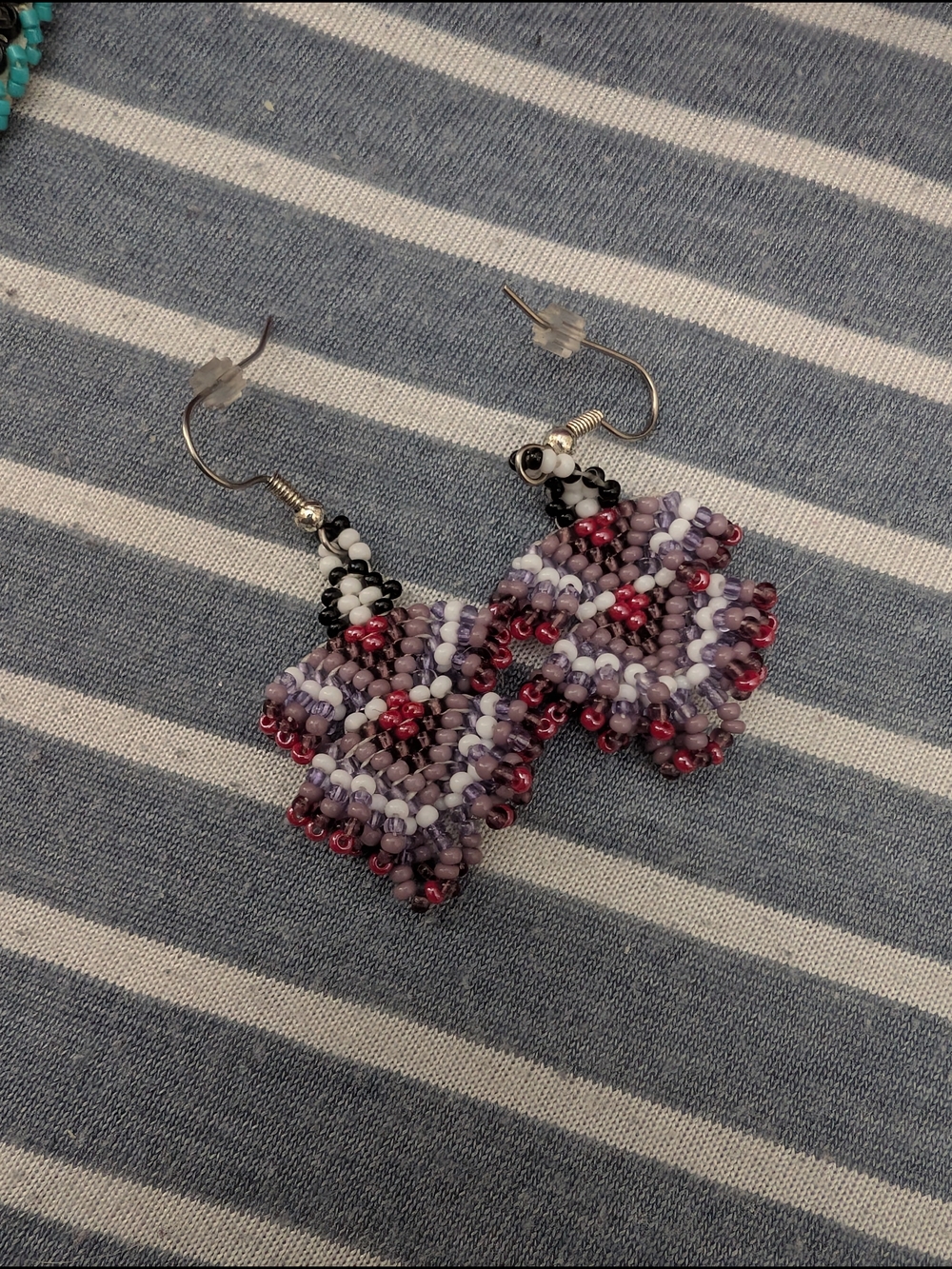 Handmade Native American Dancer Purple and Pink Seed Bead Cross Earrings